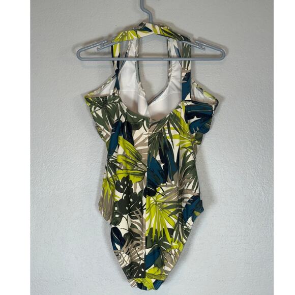 Lands End Tropical Print One Piece Swimsuit Womens 18 Swim Palm Leaf Hawaiian - Picture 3 of 8